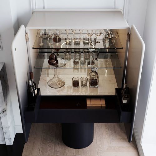 Moderner Barschrank - REGIS Gradient - ULTRAMOBILI - hochglanzlackiertes Holz / mattlackiertes Holz / Glas