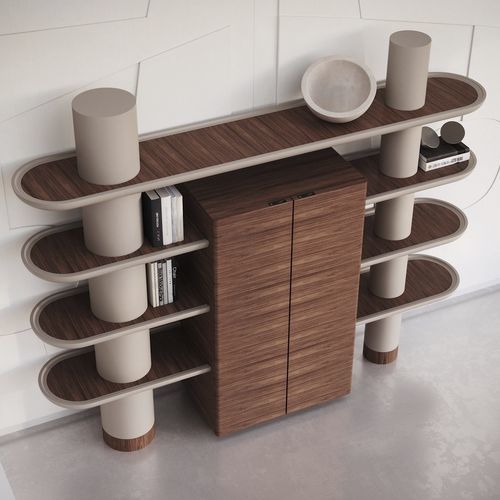 Modernes Regal - MINA INT1 - ULTRAMOBILI - Nussbaum / mattlackiertes Holz / Glas