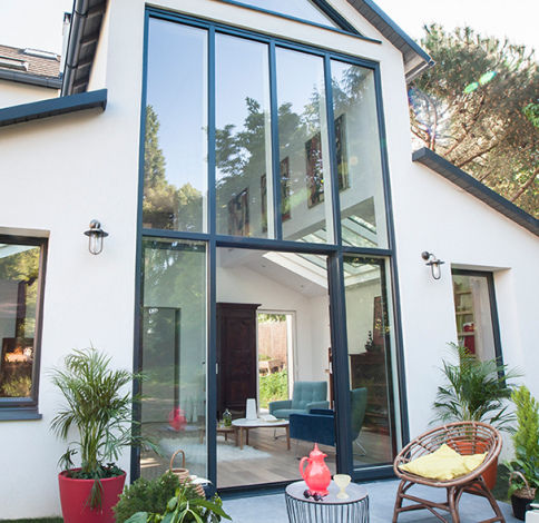 Vorhangfassade / freitragende Struktur - HORIZON  - MEO - aus Aluminium und Glas / aus Holz / Dekor