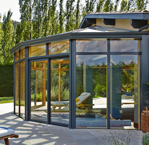 Aluminium-Veranda - ESPACE - MEO - Eiche / Fichte / Ganzglas