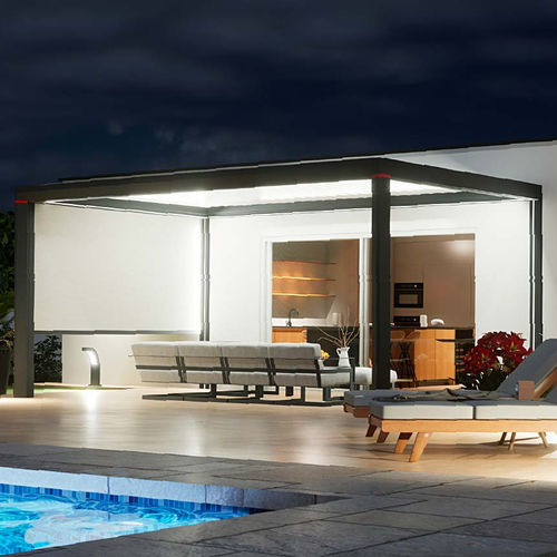 Selbsttragende Pergola - CARAT - CEBEL - angebaut / Aluminium / mit orientierbaren Lamellen