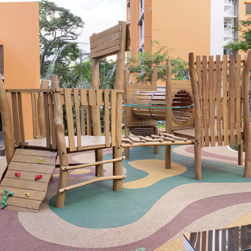 Holz-Spielplatzgerät - SPI Global Play - modular / zum Klettern / mit Überdachung
