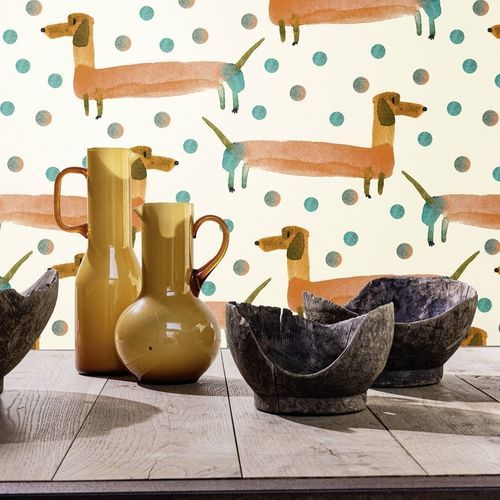 Moderne Tapete - Hot Dog - SPAGHETTIWALL - Zellulosefaser / Vlies / Tiermuster