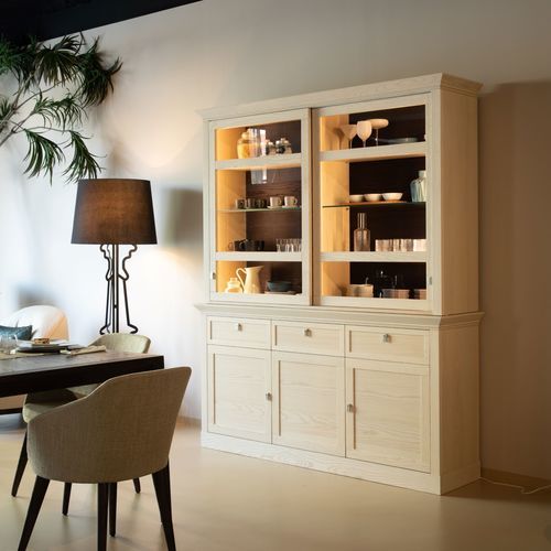 Moderner Geschirrschrank - 7466 Gloria - Bordini arredamenti - Esche / Glas / Massivholz