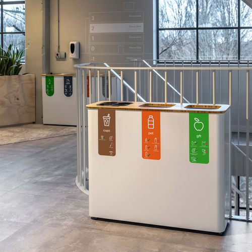 Abfallbehälter / pulverbeschichteter Stahl - Globular 60×3 - BINBINgroup - Bambus / für den Innenraum / System