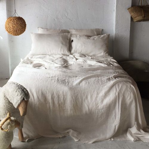 Leinen-Bettlaken - PEARL WHITE TOP - dELENZO LINEN FROM EUROPE S.L - waschbar / bestickt