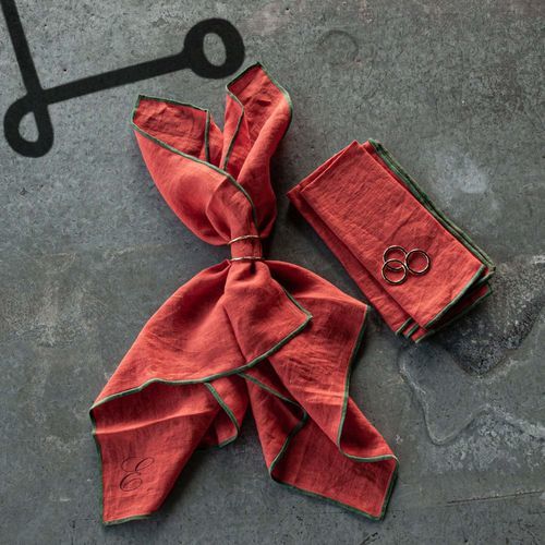 Leinenserviette - RED - dELENZO LINEN FROM EUROPE S.L - einfarbig / bestickt / waschbar