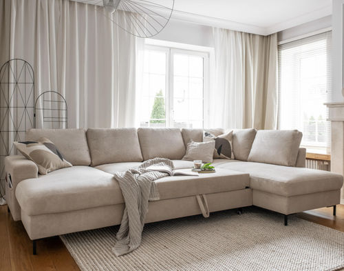 Ecksofa - LILLY : 1073BEI - Best Mobilier - Bett / modern / Samt
