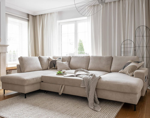 Ecksofa - LILLY : 1074BEI - Best Mobilier - Bett / modern / Samt