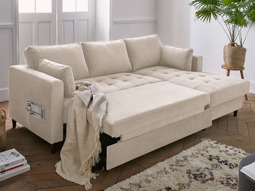 Ecksofa - ANNA: 784BEI - Best Mobilier - Bett / modern / Samt