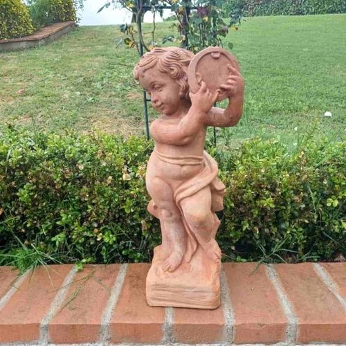 Terrakottaskulptur - Putto Musicante con Tamburello - cestenoli srl - für Außenbereich / handgefertigt / Garten