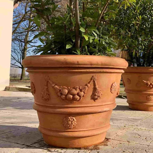 Terrakotta-Pflanzgefäß - Festonato con Rosone Impruneta - cestenoli srl - rund / für Privatgebrauch