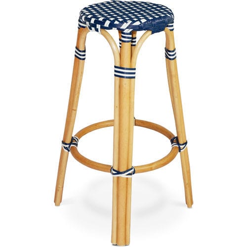 Moderner Barhocker - 114018 - BAMBO BLAU - Synthetikfaser / Gestell aus Rattan / mit 4 Beinen