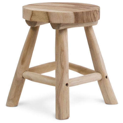 Moderner Hocker - 933028 - BAMBO BLAU - Teakholz / Gestell aus Teakholz / rund