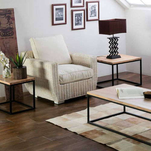 Moderner Sessel - 920105-BLA - BAMBO BLAU - Stoff / Rattan / mit abnehmbarem Kissen