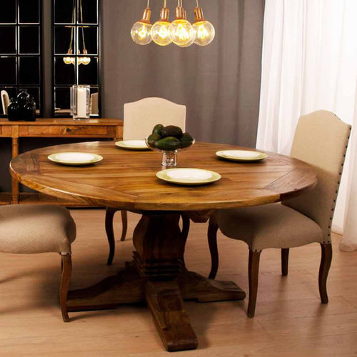 Esstisch / rustikaler Stil - 850016/17-NAT - BAMBO BLAU - Holz / Gestell aus Holz / rund