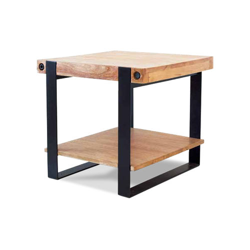Rustikaler Beistelltisch - 941016-PAT - BAMBO BLAU - Holz / Gestell aus Metall / quadratisch