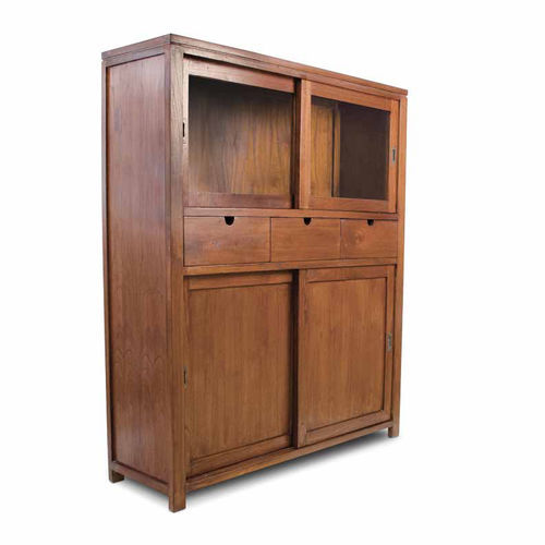 Hohes Sideboard - 930130-BAS - BAMBO BLAU - klassisch / Holz / Glas