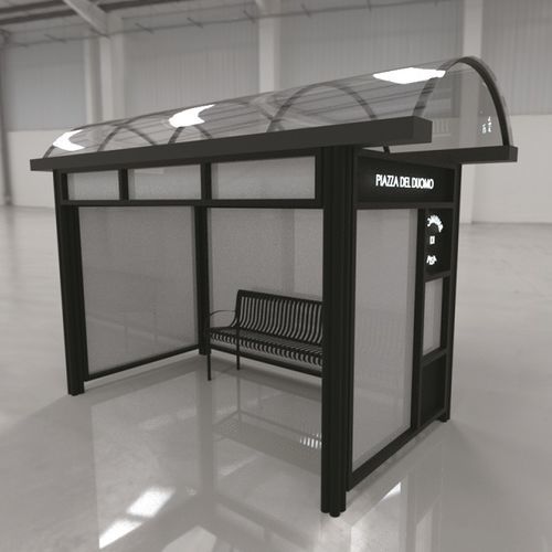 Polycarbonat-Buswartehalle - Enea 4355 - Elux srl - pulverbeschichteter Stahl / mit Bank / LED
