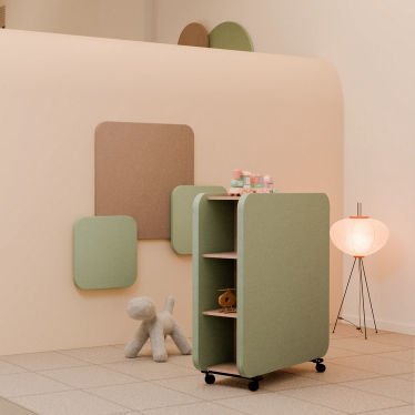 Niedriger Aktenschrank - Elea - Mirplay Objektmöbel - Sperrholz / Akustikstoff / mit Rollen