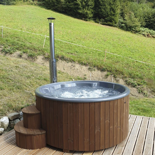 Whirlpool zum Aufstellen - Log Fire 200 - Catalina Spas - rund / Viersitzer / Holz