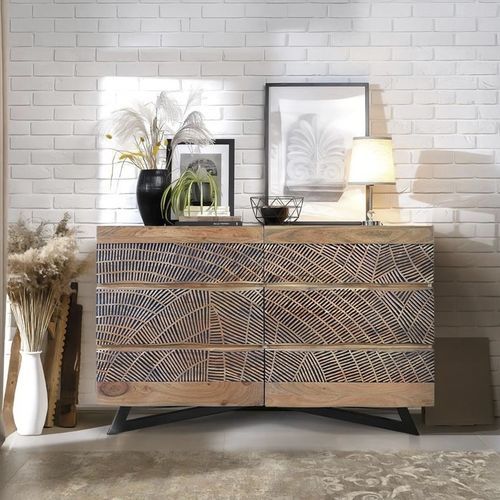 Metall-Sideboard - 1375 - Giner y Colomer - Akazie / geschnitztes Holz / mit Schubladen