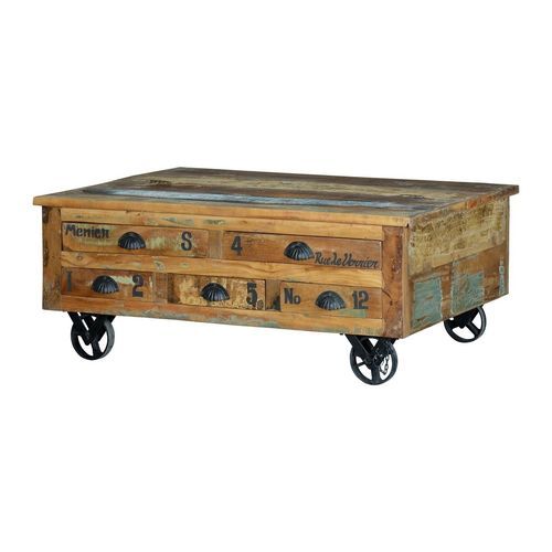 Klassischer Couchtisch - 6805 - Giner y Colomer - Metall / aus recyceltem Holz / Gestell aus heißlackiertem Stahl