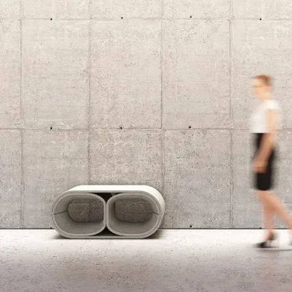 Bank für den öffentlichen Raum / originelles Design - BINOCULAR - Sirolis - Beton / ohne Rückenlehne / ohne Armlehnen