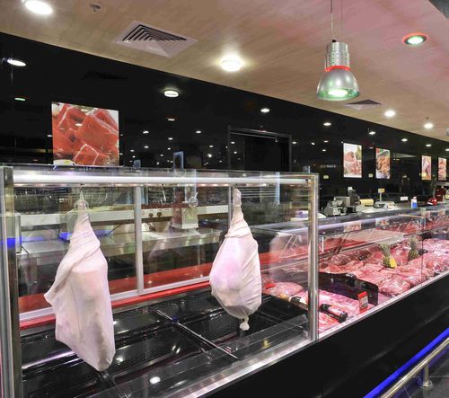 Verkaufskühlvitrine - PANORAMA MEAT - Eurocryor - für Metzgerei / Metall / mit Tür