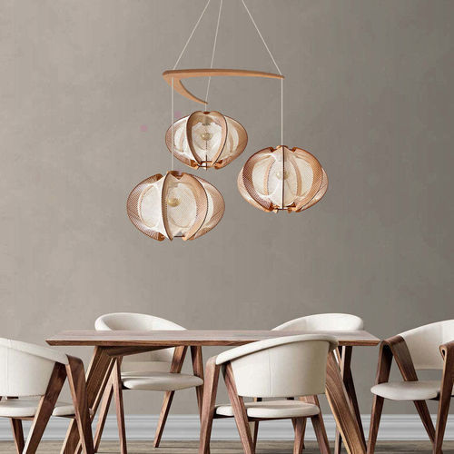 Moderner Kronleuchter - ECHINO TWIST CROISÉ - LAFABLIGHT - Baumwolle / Holz / Eiche