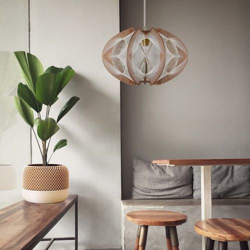 Hängelampe - ECHINO TRIPLE TWIST  - LAFABLIGHT - Baumwolle / Eiche / Holz