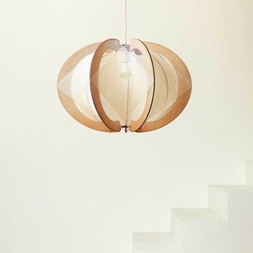 Hängelampe - ECHINO L CROISÉ - LAFABLIGHT - Baumwolle / Eiche / Holz