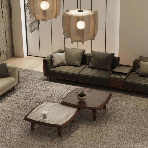 Moderner Couchtisch - HE LE - DASH CASA GROUP CO.LTD - amerikanischer Nussbaum / Marmor / Gestell aus amerikanischem Nussbaum