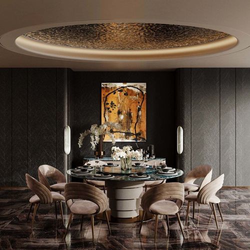 Moderner Esstisch - HESTIA’S ODE - DASH CASA GROUP CO.LTD - Metall / aus lackiertem Metall / Marmor