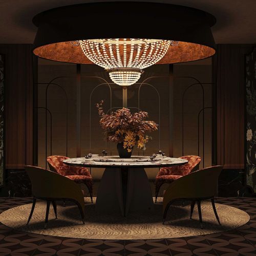 Stil-Esstisch - SPIRIT AND TRANQUILITY - DASH CASA GROUP CO.LTD - gebürstetes Messing / Leder / Ebenholz