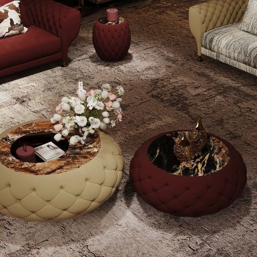 Moderner Couchtisch - GOLF THEMED  - DASH CASA GROUP CO.LTD - gebürstetes Messing / Leder / Marmor