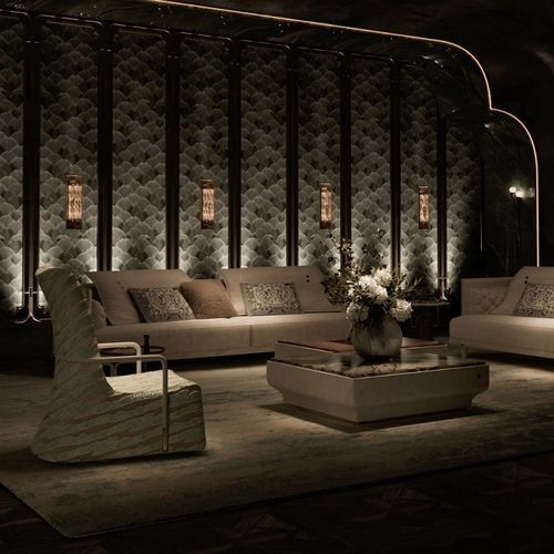 Moderner Couchtisch - SACRED GALLERY GRACE - DASH CASA GROUP CO.LTD - gebürstetes Messing / Leder / Marmor