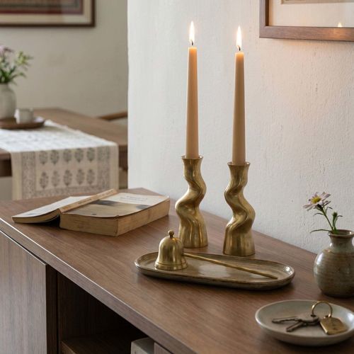 Messing-Kerzenhalter - JYOTI RITUAL - Reeth (Next Smart Solutions Private Limited) - aus Altmessing / gebürstetes Messing / für Wohnbereich