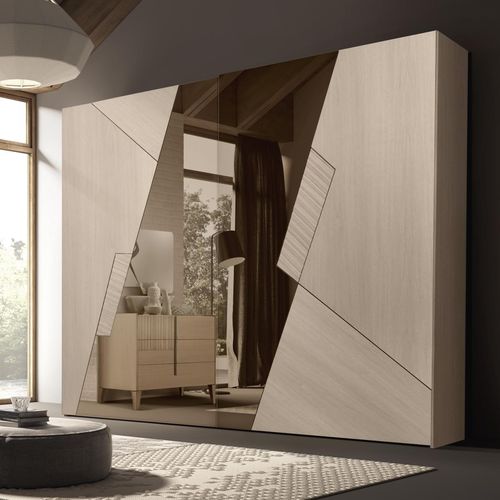 Moderner Kleiderschrank - BUTTERFLY - benedetti MOBILI - Holz / Glas / mit Schiebetür
