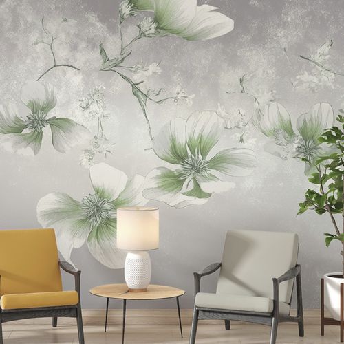 Blumentapete - WHISPERING PETALS - jaWalls - Blumenmotiv / Blumenmotive / grün