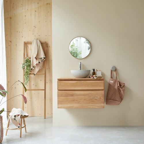 Einzelwaschbeckenunterschrank - JACOB - Tikamoon - wandhängend / Teakholz / Massivholz