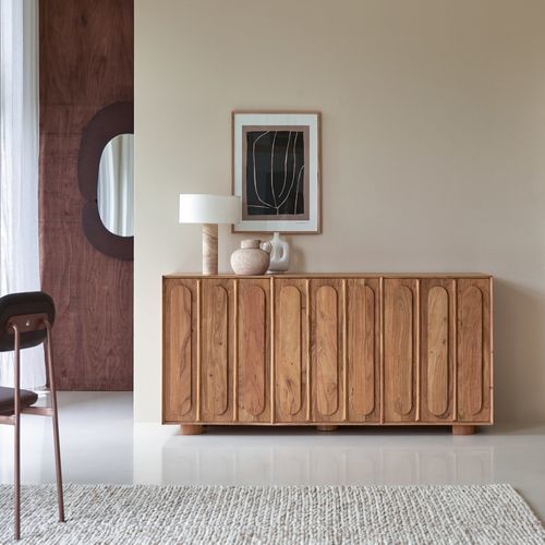 Modernes Sideboard - OLGA - Tikamoon - Akazie / Massivholz / Holz, lackiert seidenmatt