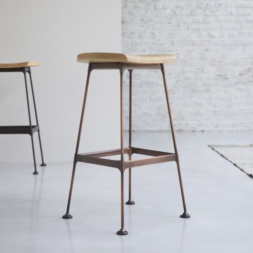 Moderner Barhocker - DIEGO - Tikamoon - Esche / lackiertes Holz / Metall