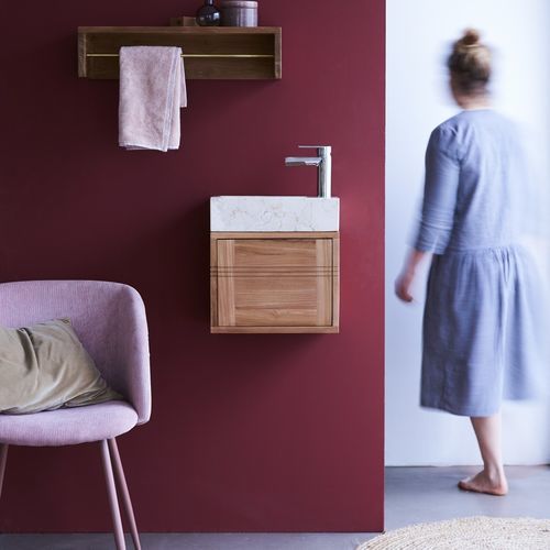Einzelwaschbeckenunterschrank - BASIC - Tikamoon - wandhängend / Teakholz / Marmor