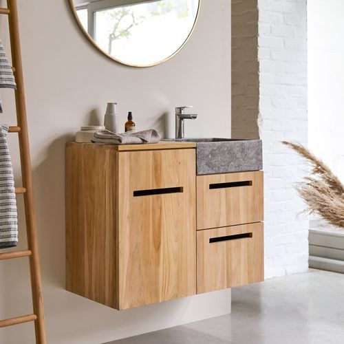 Badezimmer-Schrank / skandinavisches Design - LINE - Tikamoon - für Privatgebrauch / Teakholz / Marmor