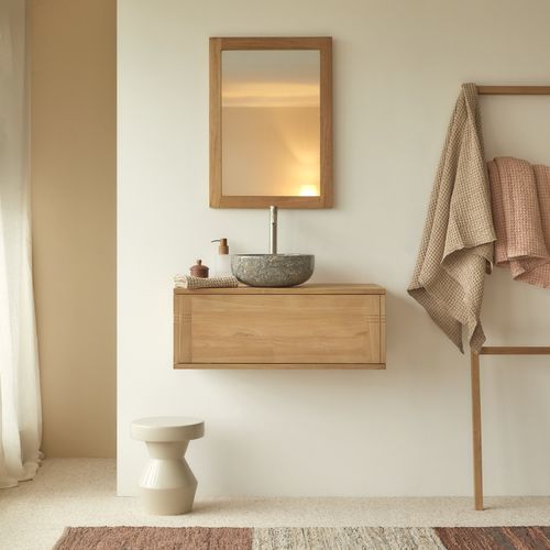 Wandhängender Waschtisch-Unterschrank - BASIC - Tikamoon - Teakholz / modern / 1 Tür