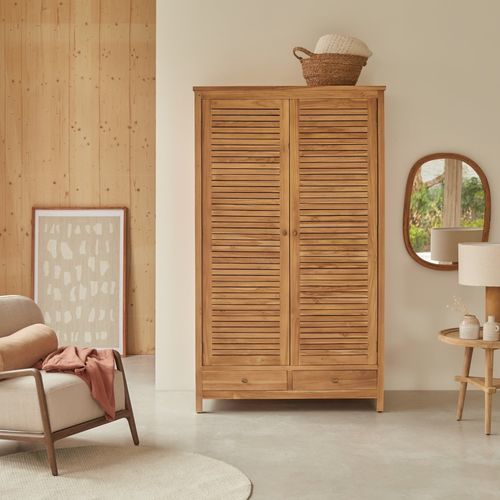 Moderner Kleiderschrank - SUZETTE - Tikamoon - Massivholz / Teakholz / mit Schwingtür