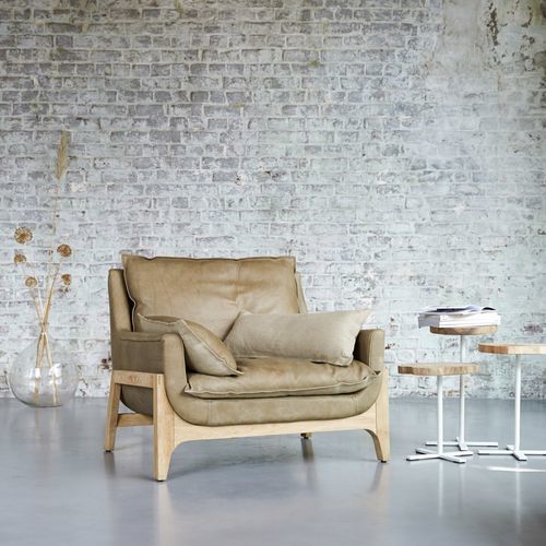 Moderner Sessel - WOODNEST - Tikamoon - Leder / Schaumstoff / Leinen