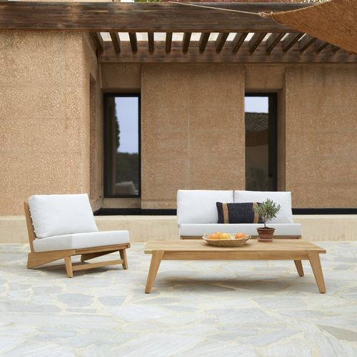 Modernes Lounge-Gartenmöbel - OLIA - Tikamoon - Polyurethan / Teakholz / Stoff