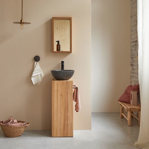 Einzelwaschbeckenunterschrank - STELLE - Tikamoon - freistehend / Teakholz / aus Altmessing